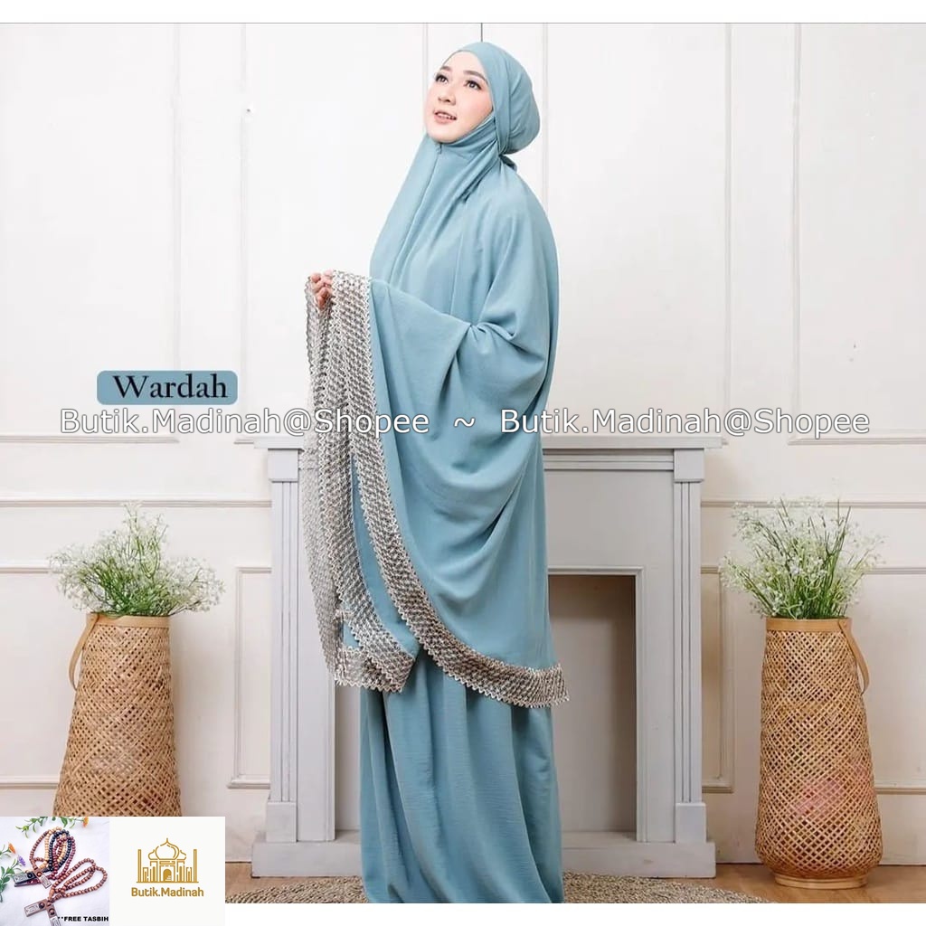 BUTIK.MADINAH MUKENA DEWASA CRINKEL AIRFLOW 3IN1 JUMBO RENDA IMPORT RASHEDA