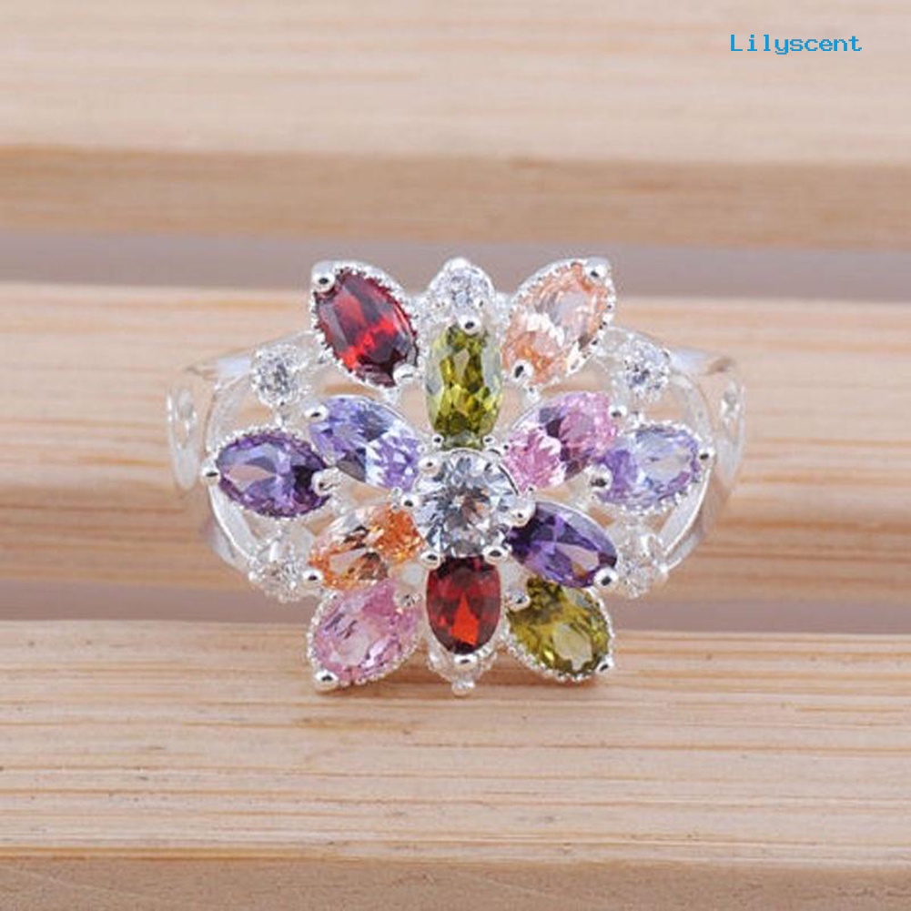 [LS] Wanita Multicolor Cubic Zirconia Hias Cincin Pernikahan Pertunangan Perhiasan Hadiah