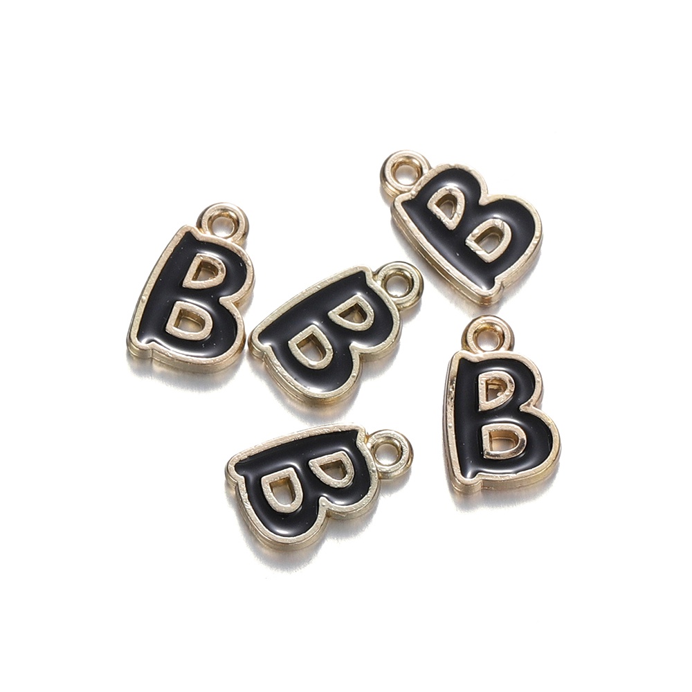 St kunkka 5pcs 12X7mm Hitam Dua Sisi Alloy Oil Drip Letter Pendant Liontin Kalung Gelang DIY Produksi