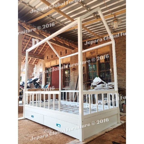 Dipan Tempat Tidur Anak Kanopi Home laci 2 ( dipan tempat tidur,dipan jati,dipan anak murah )