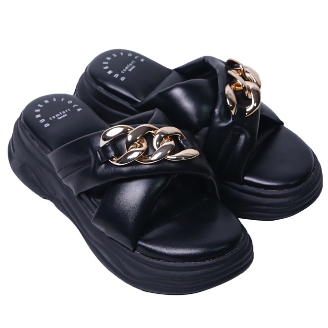 LAPEPA YUK - Dunkenstock CHARLEE Sandal Wanita Wedges Silang Chain Tinggi 5cm Size 36 - 40 Casual Sendal Platform Bellezza 37 38 39 Santai Slop Belleza Warna Black Hitam Selop Premium Original Beleza Kekinian Terbaru Shoes ORI Mall Official Store