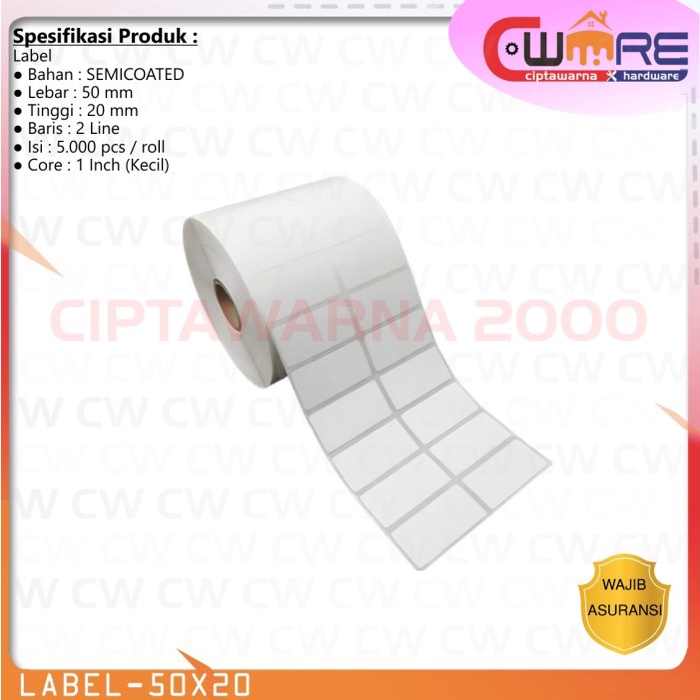 

favorit] Label barcode Kertas cetak stiker label semi coated 50 x 20mm 2 Line