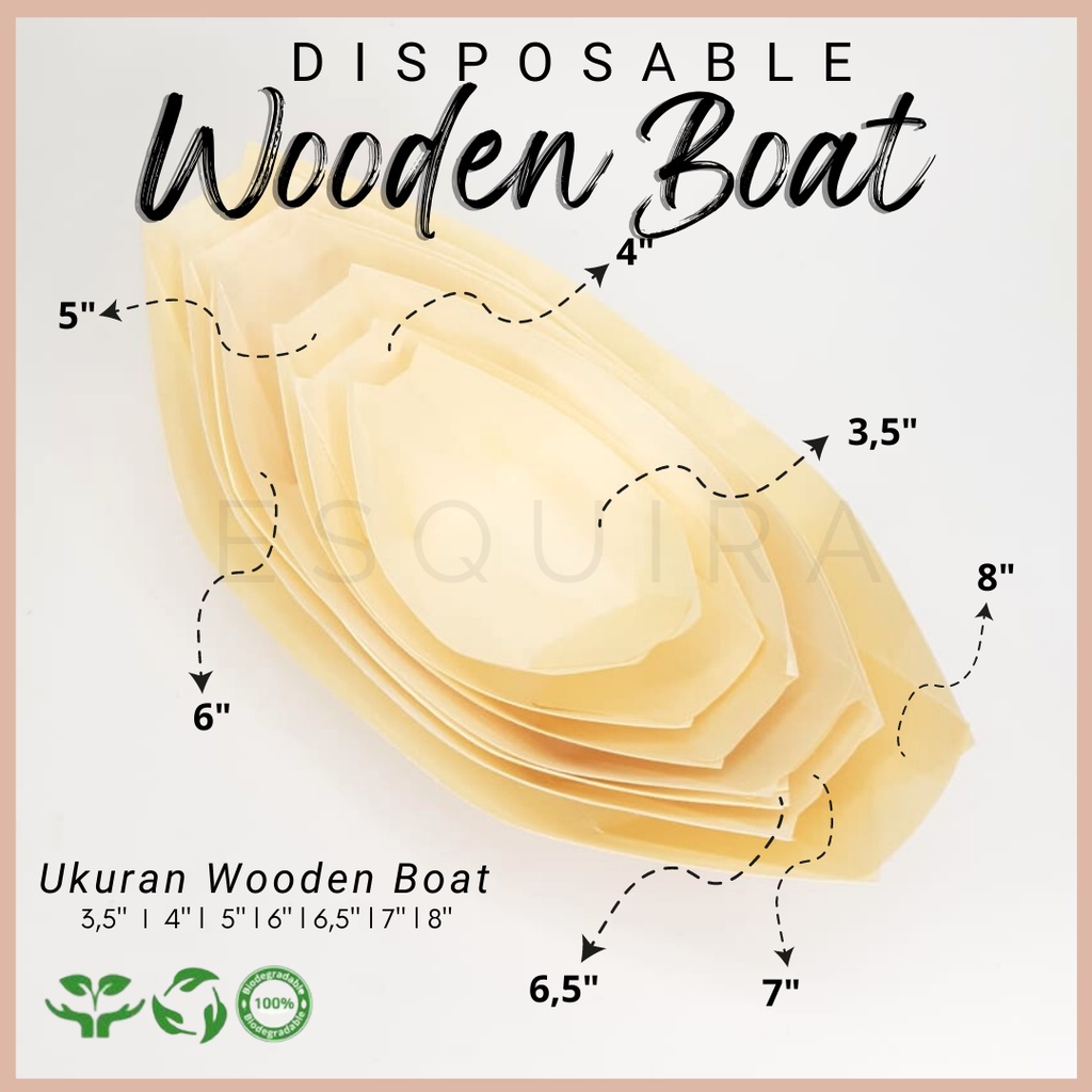 Wooden Food Boat / Japanese Food Boat / Takoyaki Plate 6 Inch / Piring Takoyaki / 50 PCS / WS1060