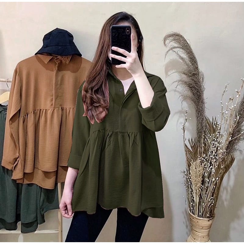 BEFAST - ZSO OOTD BLOUSE NINA / Carissa Longshirt / Blouse Polos Formal / Outfit Wanita Kerja / OOTD Wanita Hijab Style / Pakaian Casual Wanita Terbaru / Blouse Lengan Panjang / Fashion Wanita Remaja Kekinian