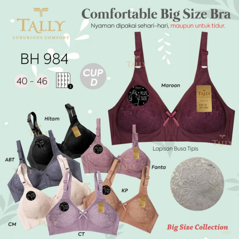 BRA TALLY tanpa busa tanpa kawat 984 - BH Cup D Size 40-46