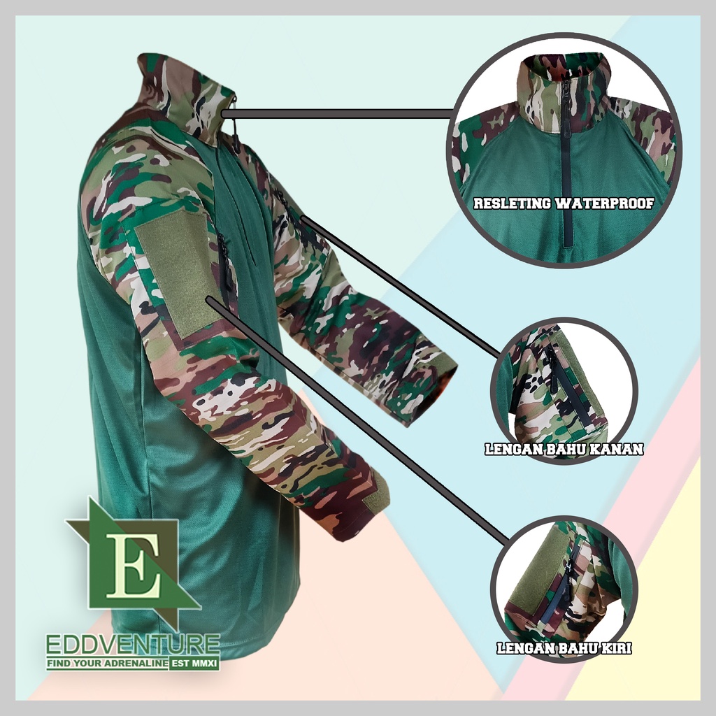 Satu Set Setelan Pakaian Seragam Celana Pdl Kargo Baju Kaos Bdu Velcro Dry Fit Velbed Balotelly Panjang Loreng Kasad Terbaru Pria Wanita Tentara Militer Prajurit TNI AD TAD