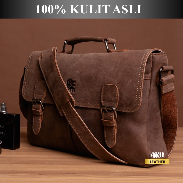 Tas Laptop Kulit Pria Model Selempang Slempang Bahu Jinjing Reven Asgard Leather Bag Bahan 100% Kulit Sapi Asli Original Premium