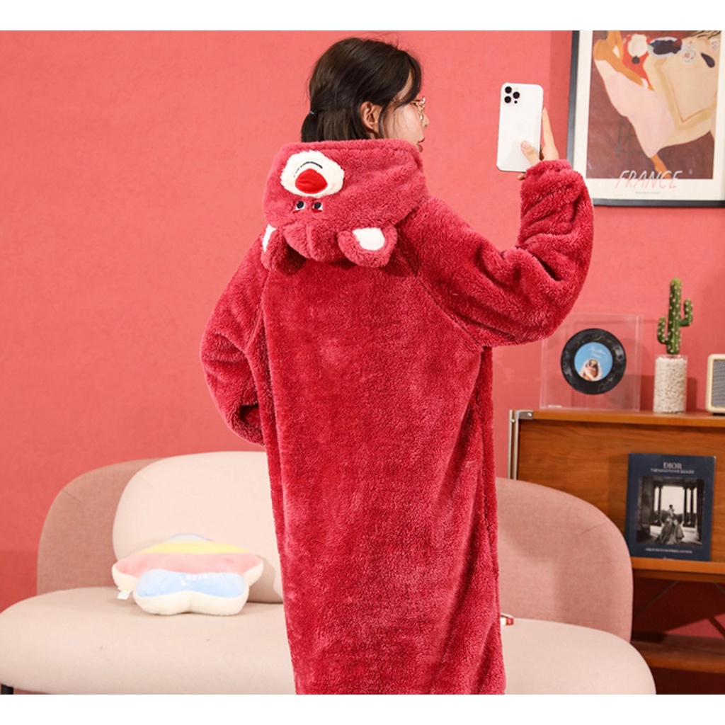 BAJU KOSTUM ONESIE PIYAMA LOTSO TOY STORY YUKATA MODEL DRESS GAUN ROK BERUANG MERAH STROBERI KIGURUMI COSPLAY PESTA IMPOR