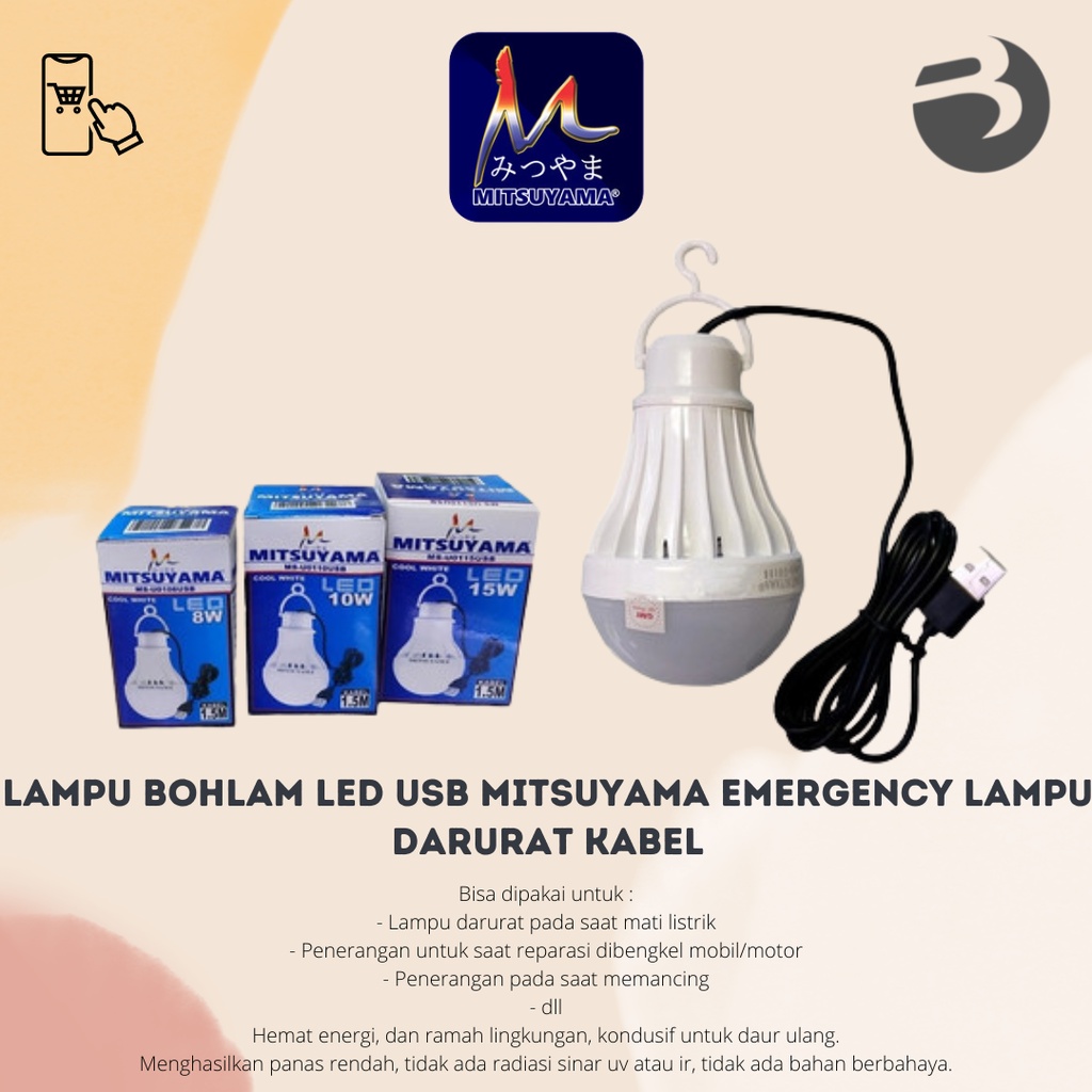 Lampu Bohlam LED USB Mitsuyama Emergency Lampu Darurat Kabel