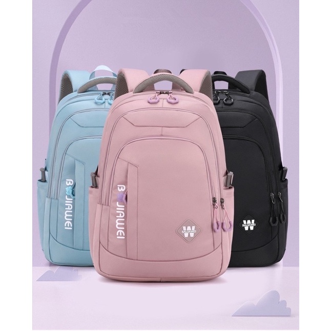 Tas ransel anak polos Baijiawei tas ransel laptop tas sekolah anak perempuan backpack wanita tas ransel anak perempuan weibo