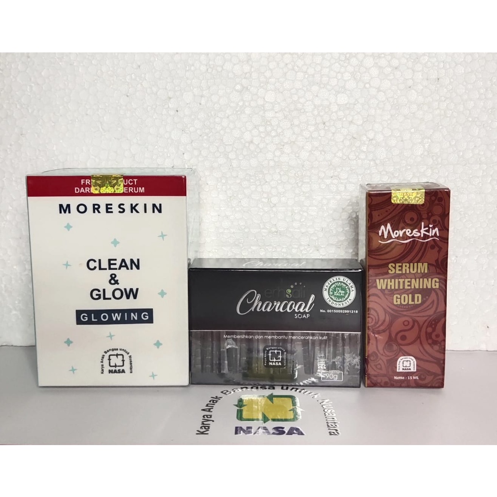[ASLI] Paket Flek Hitam Nasa - Moreskin Glow Nasa - Ershali Charcoal Soap - Moreskin Serum Gold Nasa