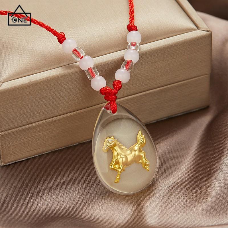 COD❤️Kalung Tali Liontin Bercahaya Kristal Liontin Zodiak Emas Indah Merah-A.one