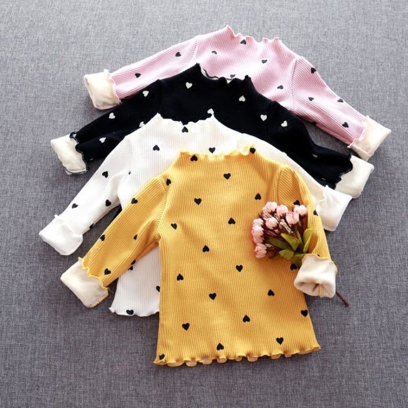 Atasan Anak Long Sleeve T-Shirt Heart Ruffle Tee  6-12 Bulan / Baju Anak Rajut Ruffle Tee Import Premium