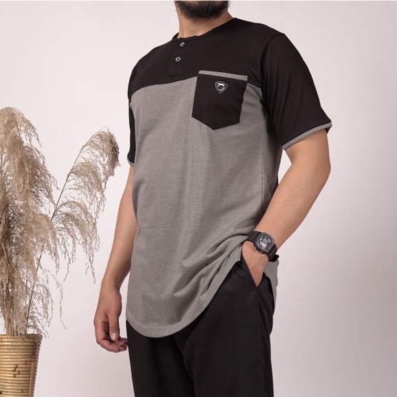 Baju Koko Kurta Pria Tangan Pendek Premium Quality | Qurta Polos Pendek Warna Abu Muda | Berbahan 10