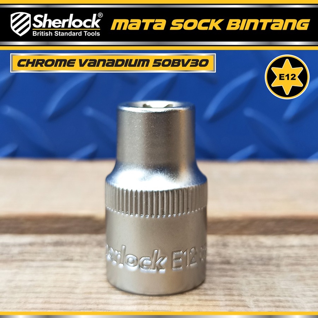 Kunci Shock Bintang Sok E12 1/2 inch Drive Star Socket Sherlock