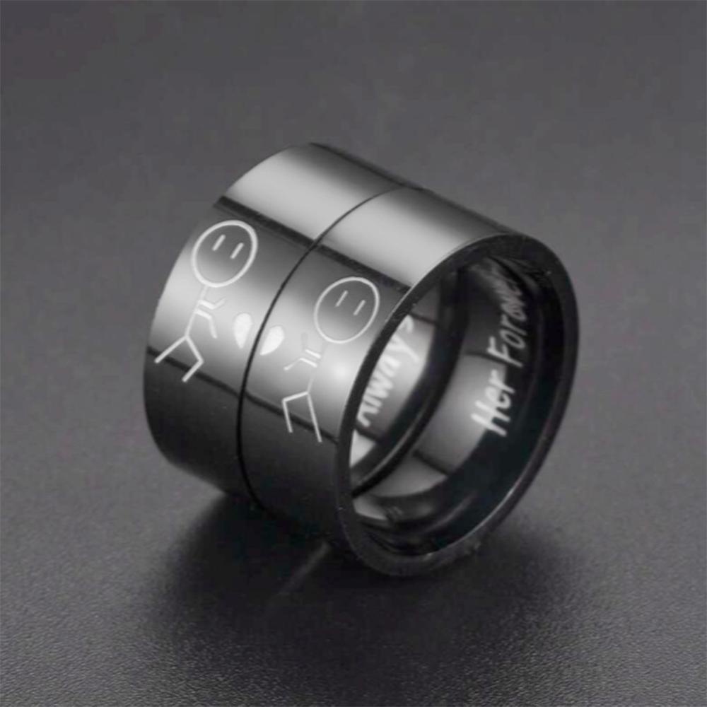 Timekey 8mm Fashion Stainless Steel Cincin Nya Selalu Her Forever Couple Perak Hitam Pasangan Perhiasan Anniversary Hadiah Hari Valentine I8L8