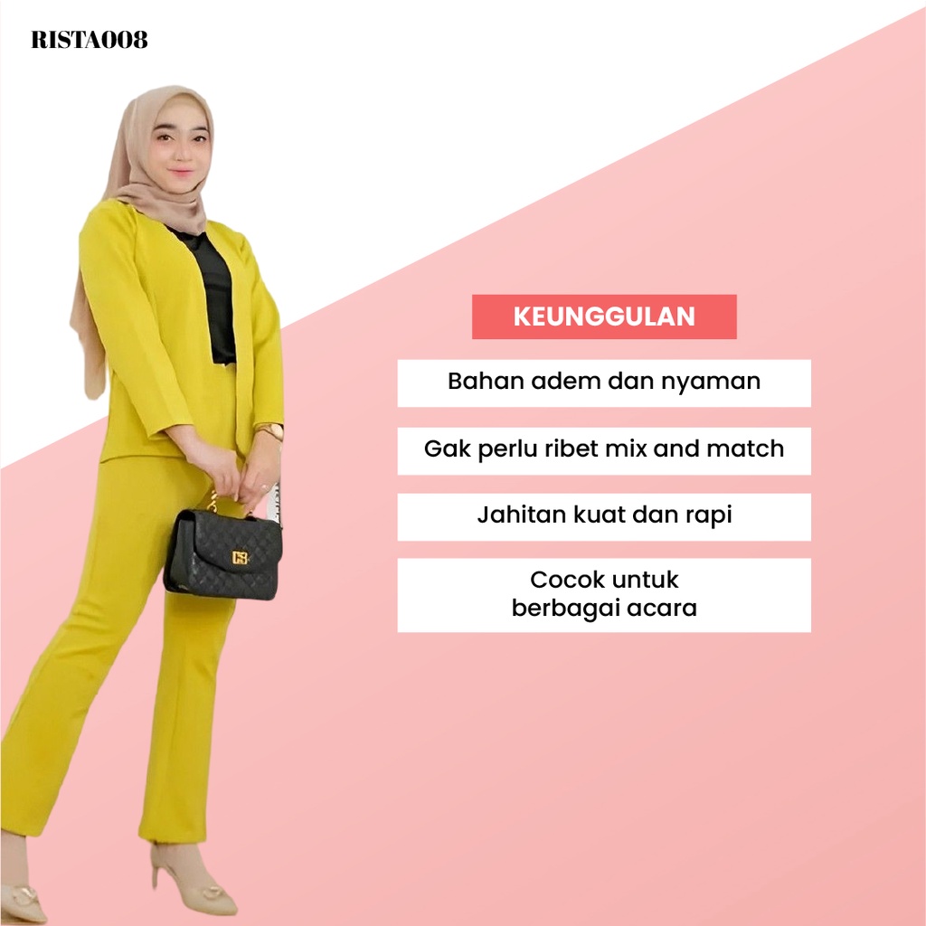 One Set Pakaian Formal Jas Blazer Scuba Dan Celana Cutbray Polos Wanita Kekinian