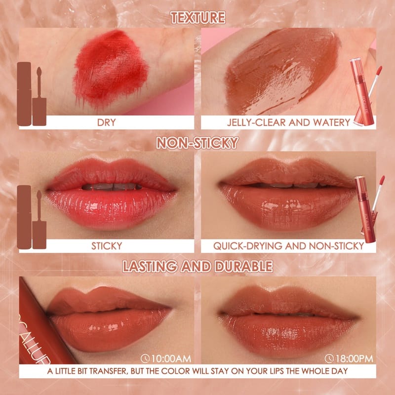 FOCALLURE Jelly-Clear Dewy Lip Tint--Tahan lama Lipstick