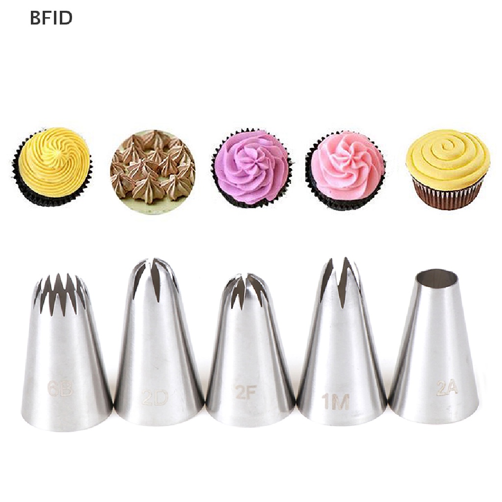 [BFID] 5pcs Stainless Steel Icing Piping Pastry Nozzle Cupcake Set Pembuat Krim [ID]