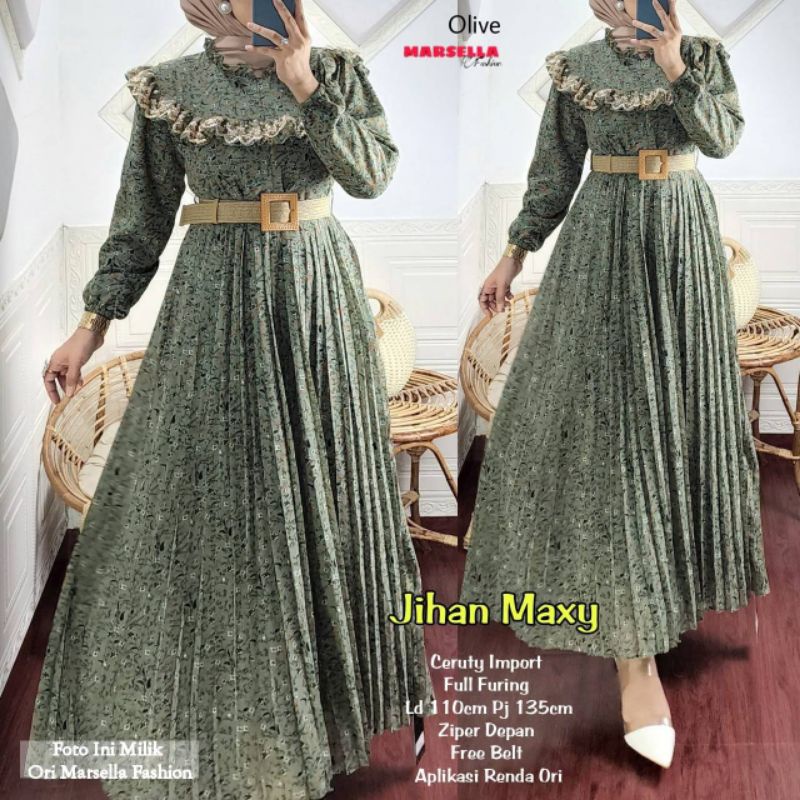 Cod Jihan Maxy/gamis ceruty/baju muslim/gamis motif bunga/gamis lebaran/dress pesta/gamis kondangan/