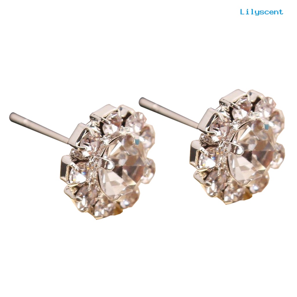 [LS] 1pasang Ear Stud Berlian Imitasi Menawan Paduan Berbentuk Bunga Anting Elegan Untuk Wanita