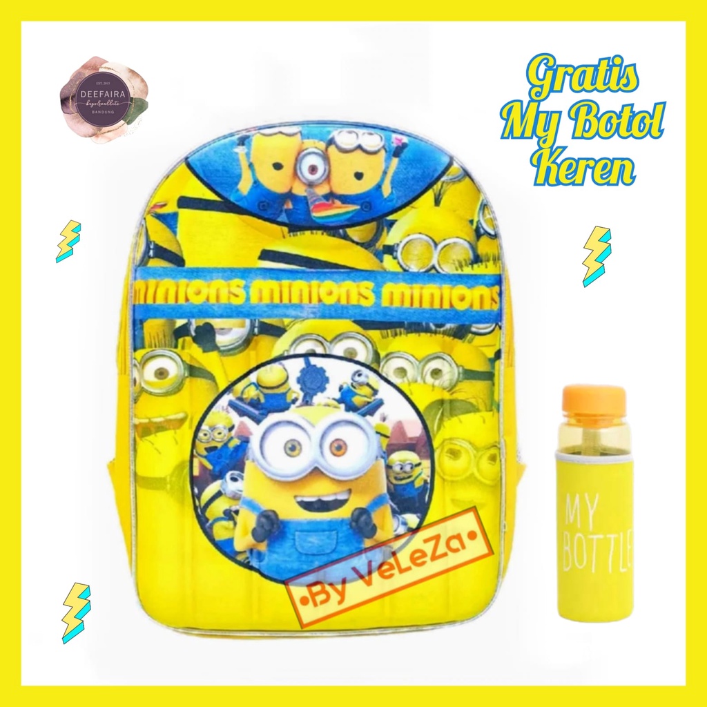 Tas Backpack Anak Laki Laki Kuning M1n100ns Gratis Botol Minum Keren Untuk Anak Tk SD