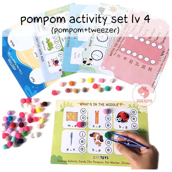 Zoetoys Paket Pompom Activity Worksheet Set | Kartu  Bermain Aktivitas Anak | Pom pom Cards for Kids | Paket Edukasi Belajar Anak