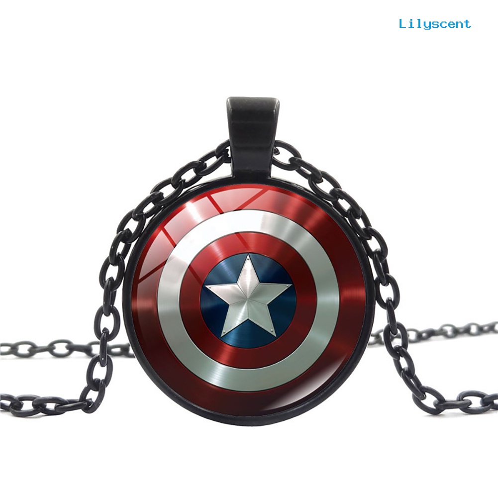 Ls Avenger Captain America Shield Cabochon Kalung Rantai Liontin Kaca