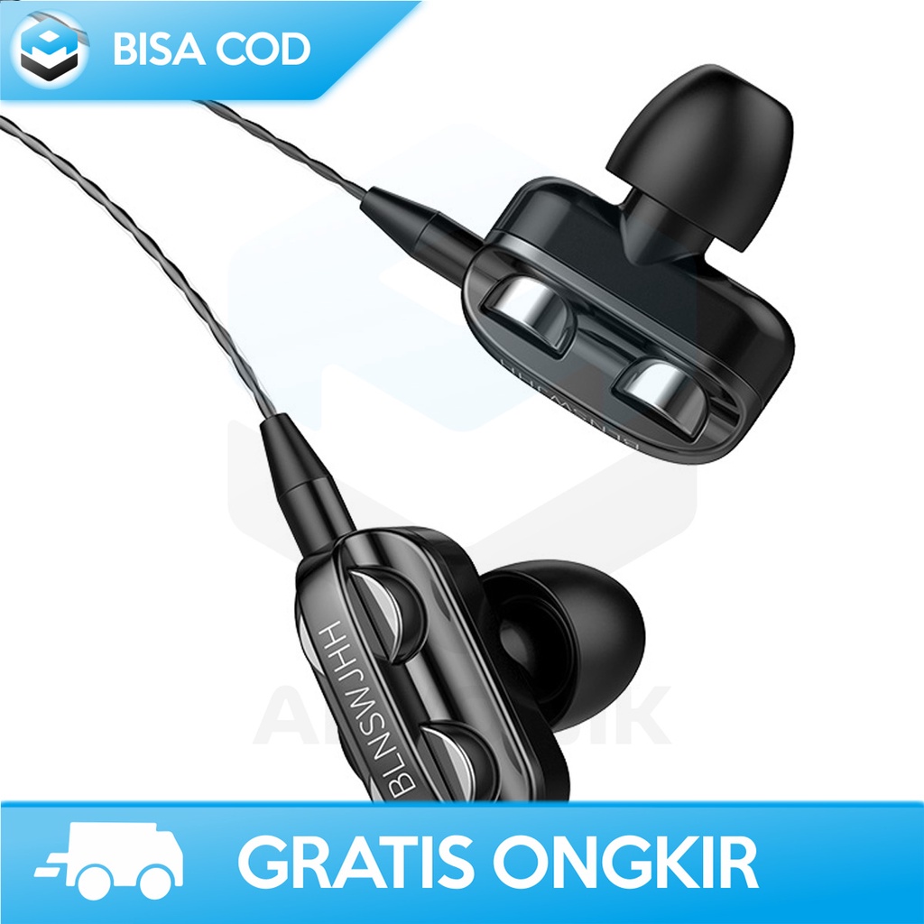 HEADSET 4D SUPER BASS HANDSFREE HIFI STEREO A4 DUAL DRIVE DENGAN MIC