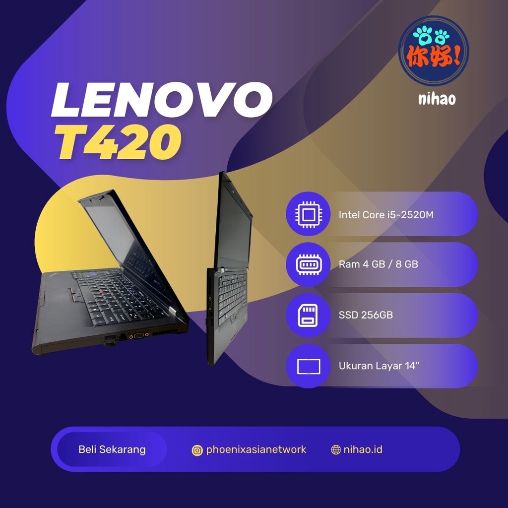 Lenovo T420 Core i5 4GB SSD 256 Laptop Bekas Murah