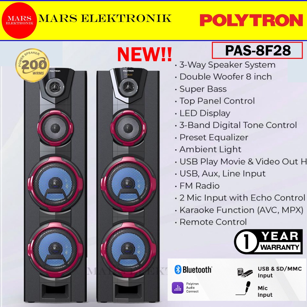 SPEAKER POLYTRON PAS-8F28 - SUPER BASS - BLUETOOTH - ACTIVE SPEAKER POLYTRON PAS 8F28