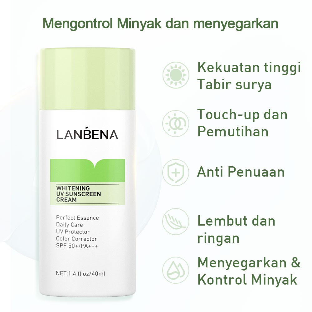 [BPOM] LANBENA Whitening UV Susncreen Cream Green - Menyamarkan (40 ml)