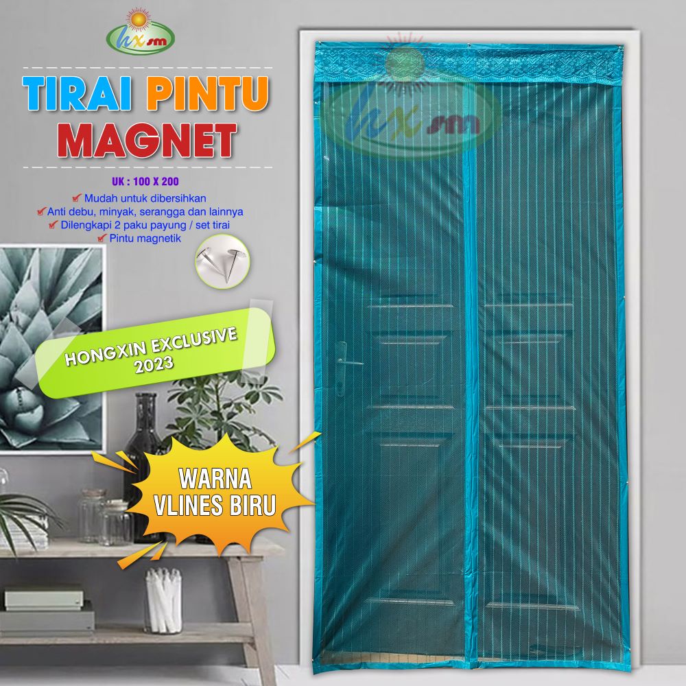 TIRAI PINTU MAGNET - HX - VLINES MINIMALIS - BIRU- 90X210CM