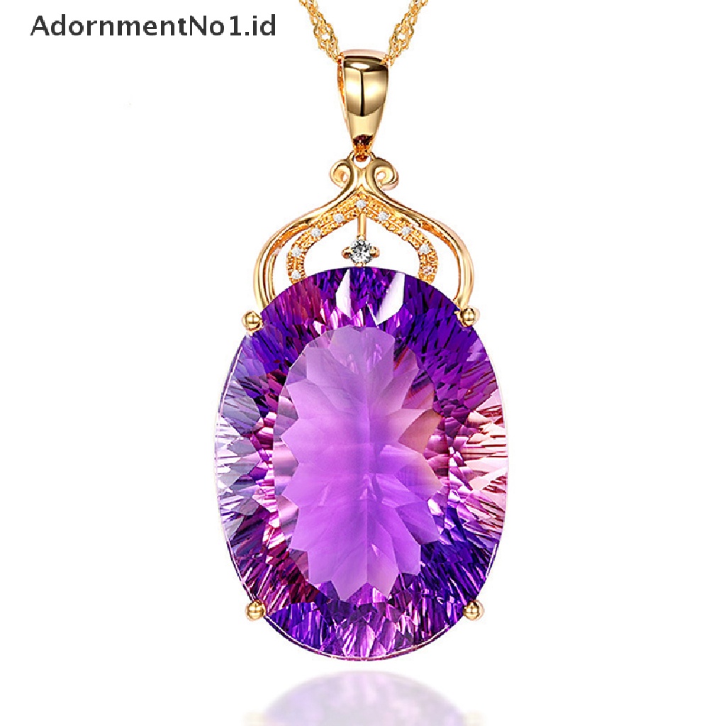 [AdornmentNo1] Fashion Perak Amethyst Kalung Emas Rantai Liontin Wanita Perhiasan Pernikahan [ID]