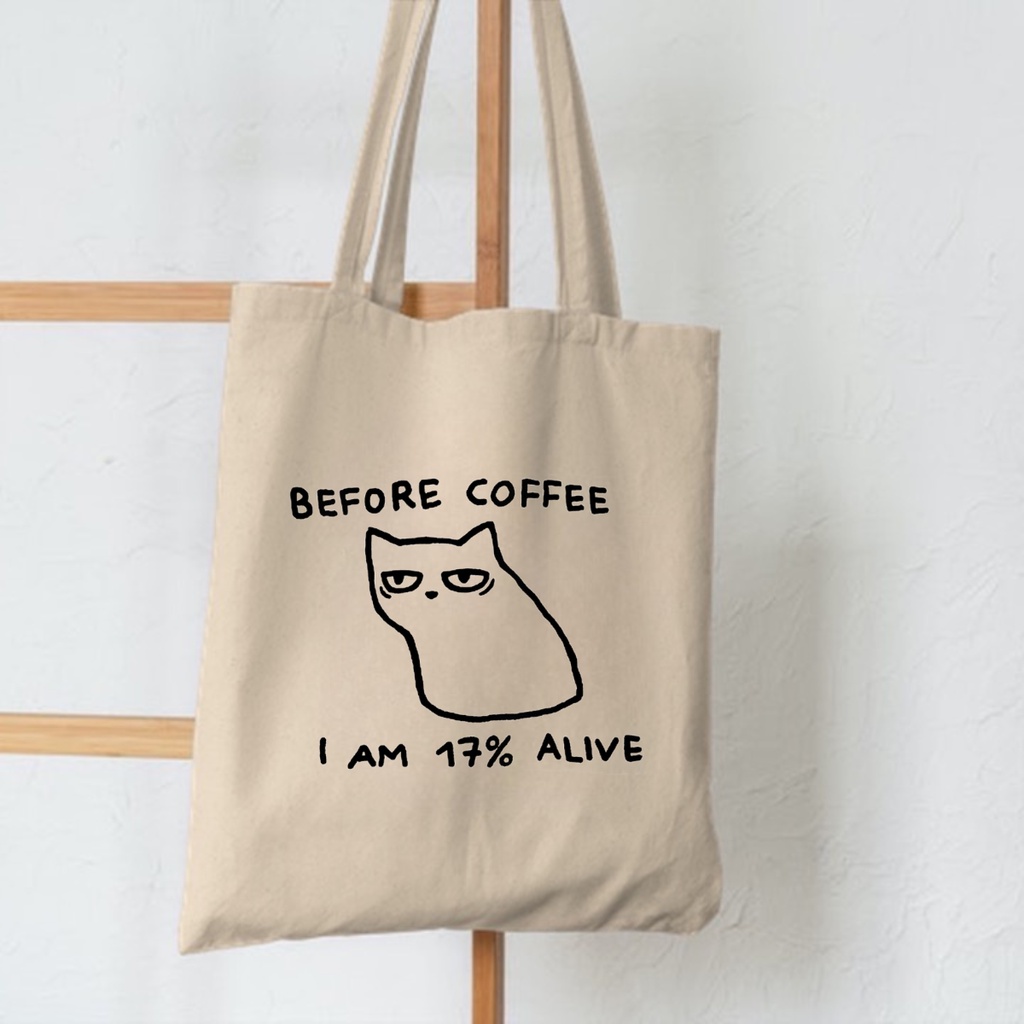 FLASH SALE 7.7 - TOTE BAG COFFEE KUCING LUCU RESLETING BAHAN KANVAS TEBAL MUAT LAPTOP UKURAN 35X40 CM - TOTE BAG MAHASISWA - TOTE BAG KULIAH , KAMPUS - TOTE BAG LUCU BAHAN KUAT DAN TEBAL