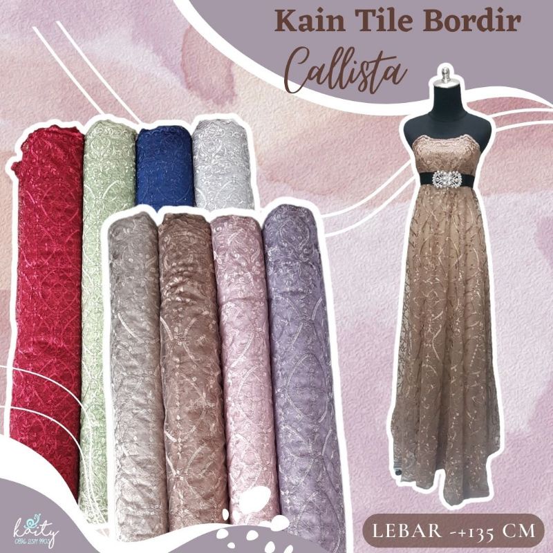 Bahan Kain Tile Bordir gliter motif Callista