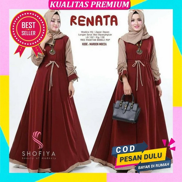 Baju Gamis Wanita Crinkle Airflow ( Free Bross) Nabila Dress Panjang Gamis Polos Wanita Jumbo Ootd K