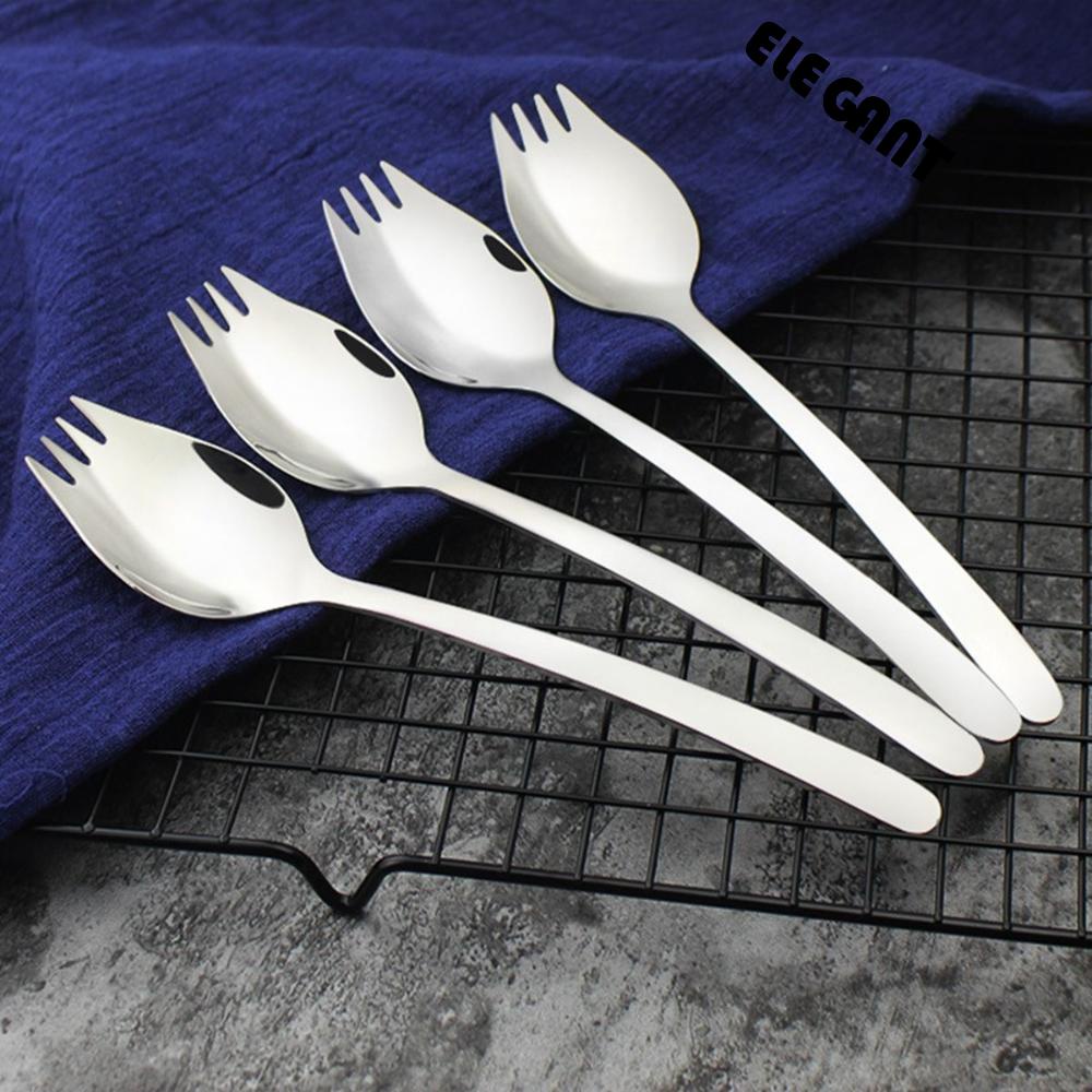 ELEGANT Picnic Spork Camping Flatware Salad Forks Ice Cream Long Handle Reusable Stainless Steel Dinnerware Outdoor Dessert Spoons