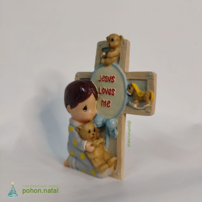 Salib Meja Duduk Resin Jesus Loves Me Kado Hadiah Gift Pajangan Kristen