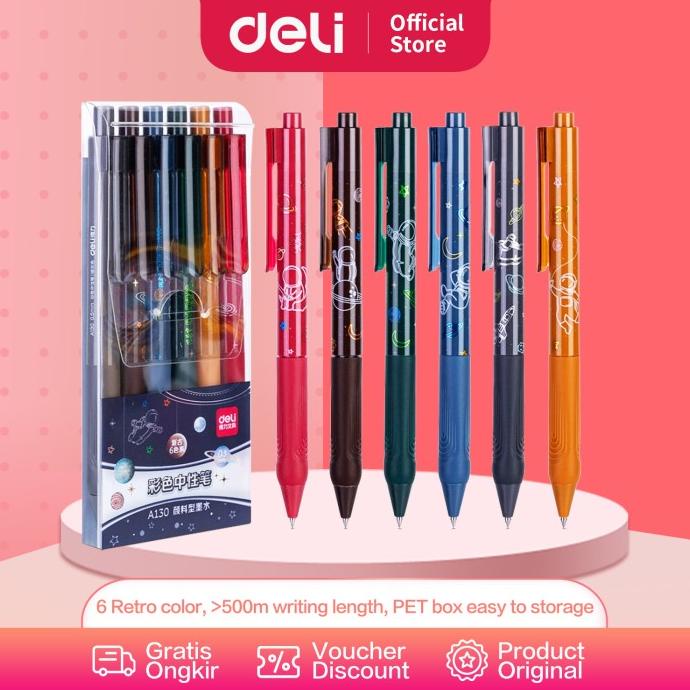 

HRG DISKON Deli Colorful Gel Pen / Gel Pen 6 Warna Bertema Astronot A130