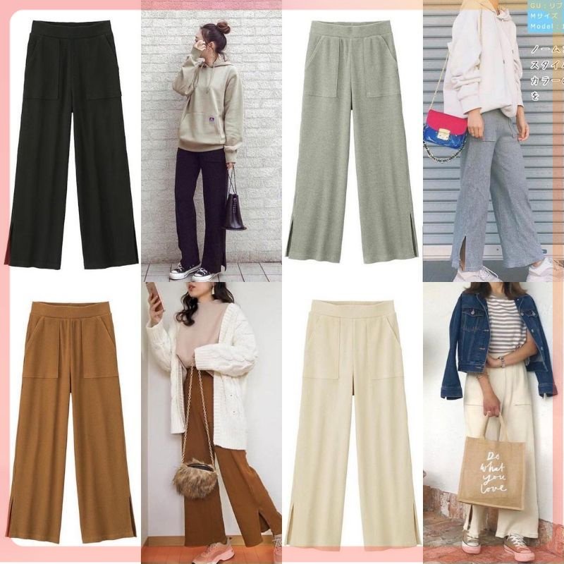 GU Rib Wide pants cullotes celana kulot panjang