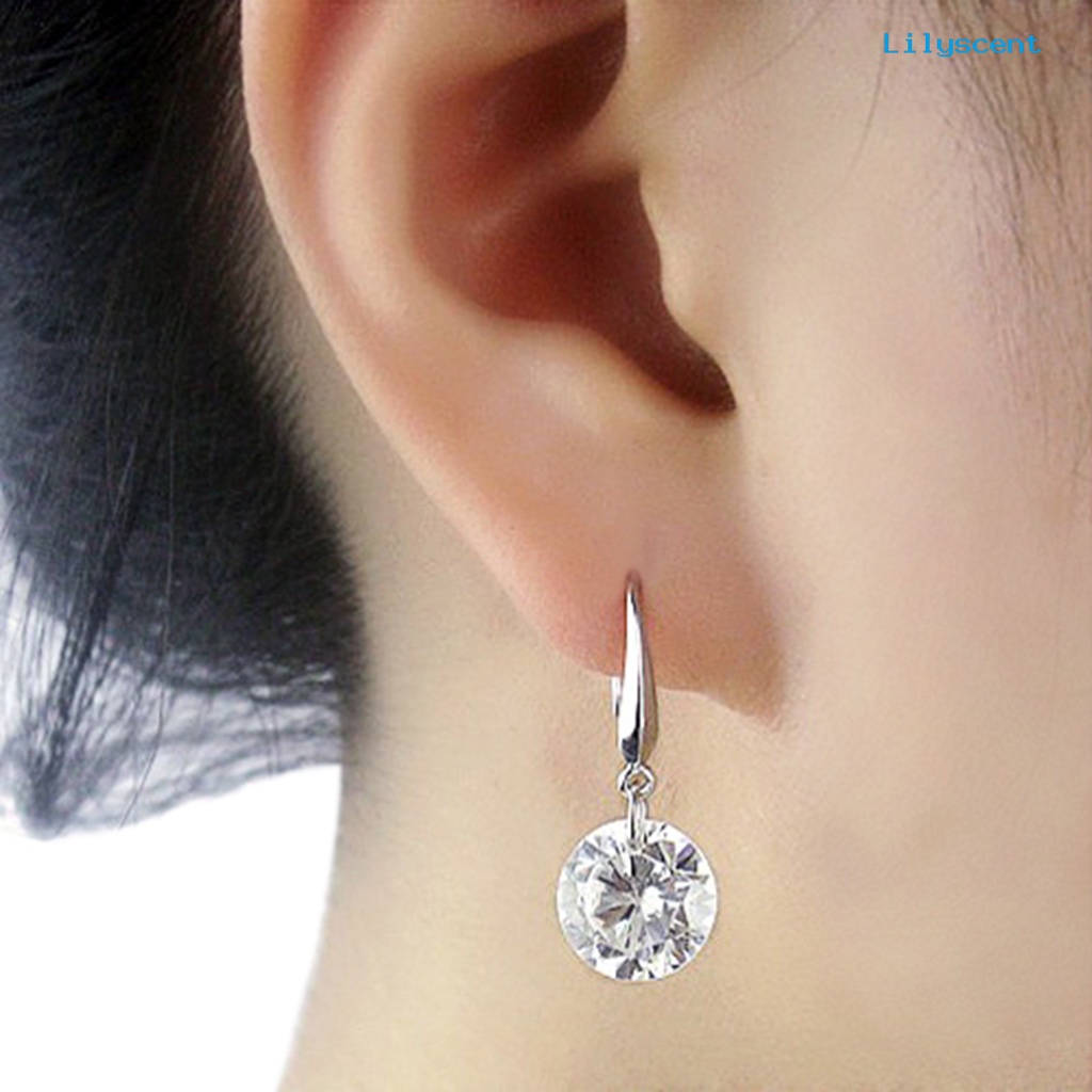 [LS] 1pasang Anting Kait Menjuntai Cubic Zirconia Fashion Wanita Berlapis Perak Untuk Pesta Pernikahan