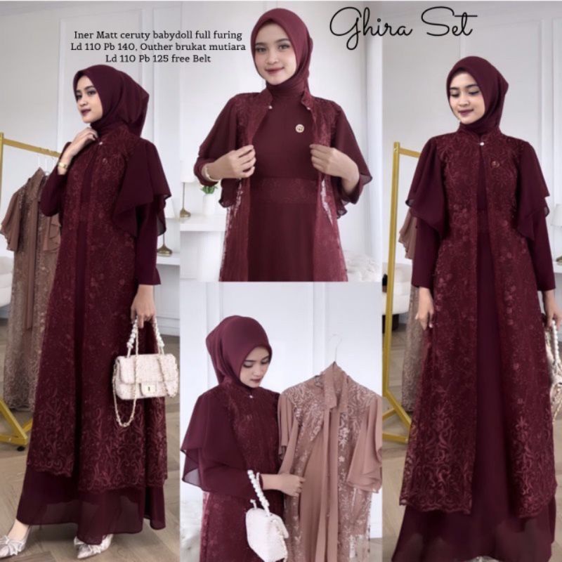 Cod Ghina set outer/gamis ceruty mix brukat/gamis ld 110/dress pesta/gamis kondangan/gamis lebaran/g