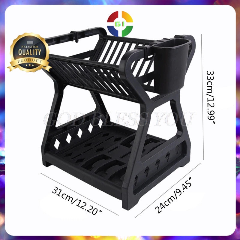 Rak Piring Gelas Pengering Drainer Kitchen Dish Rack 2 layer Black COD