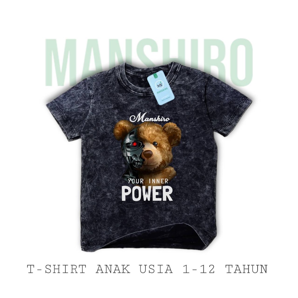 MANSHIRO Baju Kaos Washed Polos Anak Laki Laki / Perempuan Unisex Umur 1-12 Tahun Bahan Cotton 30S