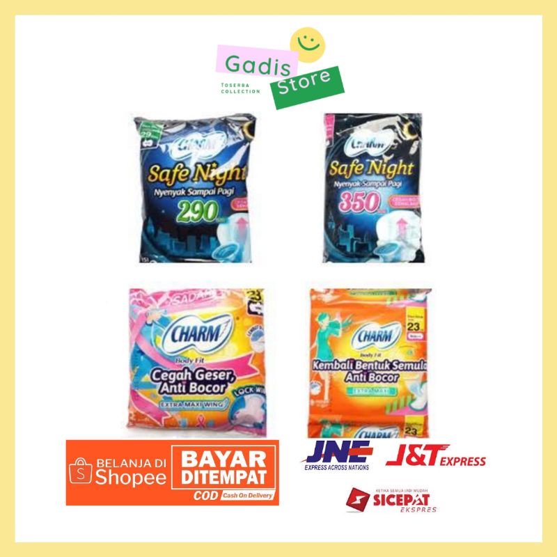 Charm Pembalut CHARM BODY FIT EXTRA MAXI, Safe Night 29 cm dan 35 cm satu renceng