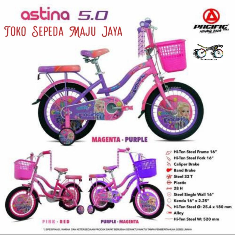 Sepeda Mini Anak Perempuan CTB 16 inch Pacific Astina 5.0 ada Keranjang dan Boncengan