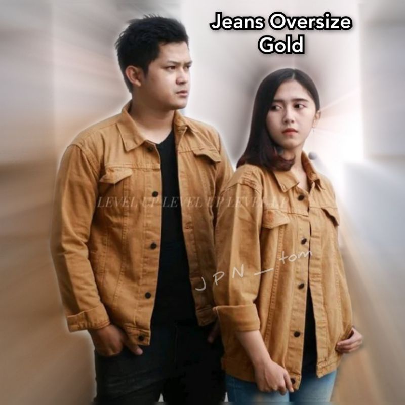 Jaket Jeans Jumbo Pria Denim Jins Big Size Wanita Coklat Gold XXL XXXL Brown Bahan Tebal Ukuran Levi S M L XL Hijau Army Maroon Polos Promo Termurah Bandung