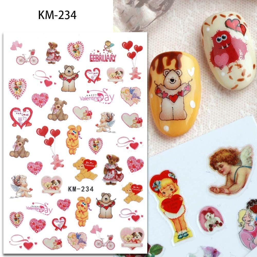 AUGUSTINA Agustinina Kartun Stiker Kuku Wanita Fashion Valentine Day Nail Art Ikatan Simpul Manikur Aksesoris Nail Art Dekorasi