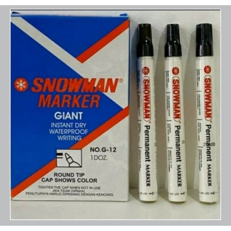 Spidol Snowman permanen G-12 hitam 1 kotak isi 12 pcs